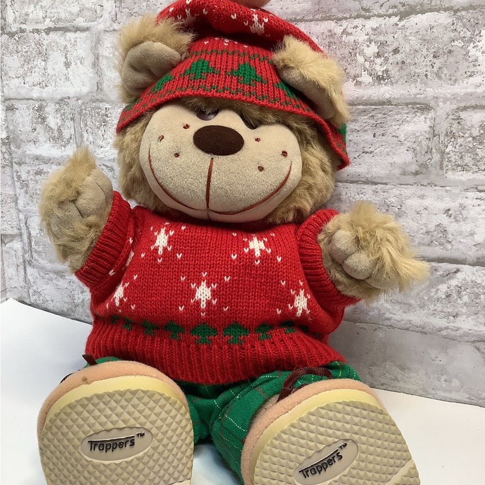 Trappers Christmas Teddy Bear Plush Stuffed Animal Holiday 15" Vintage 80s Rare